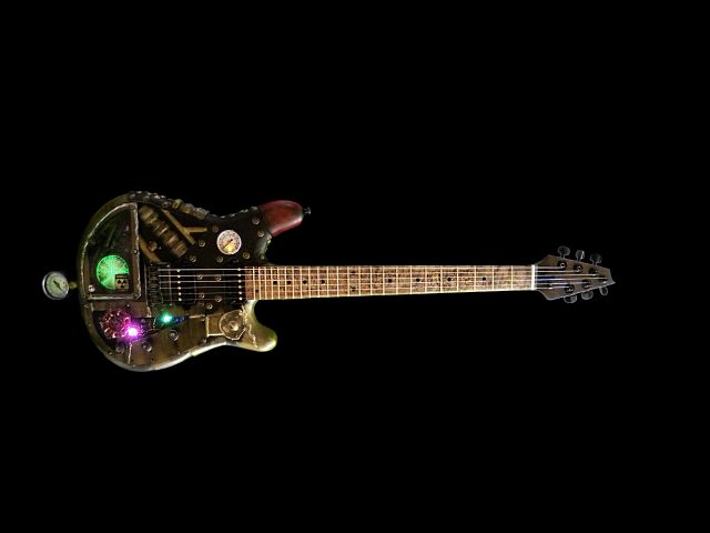 Custom electric guitar, studio photo. Built by William Gelvin, Gelvin Guitars