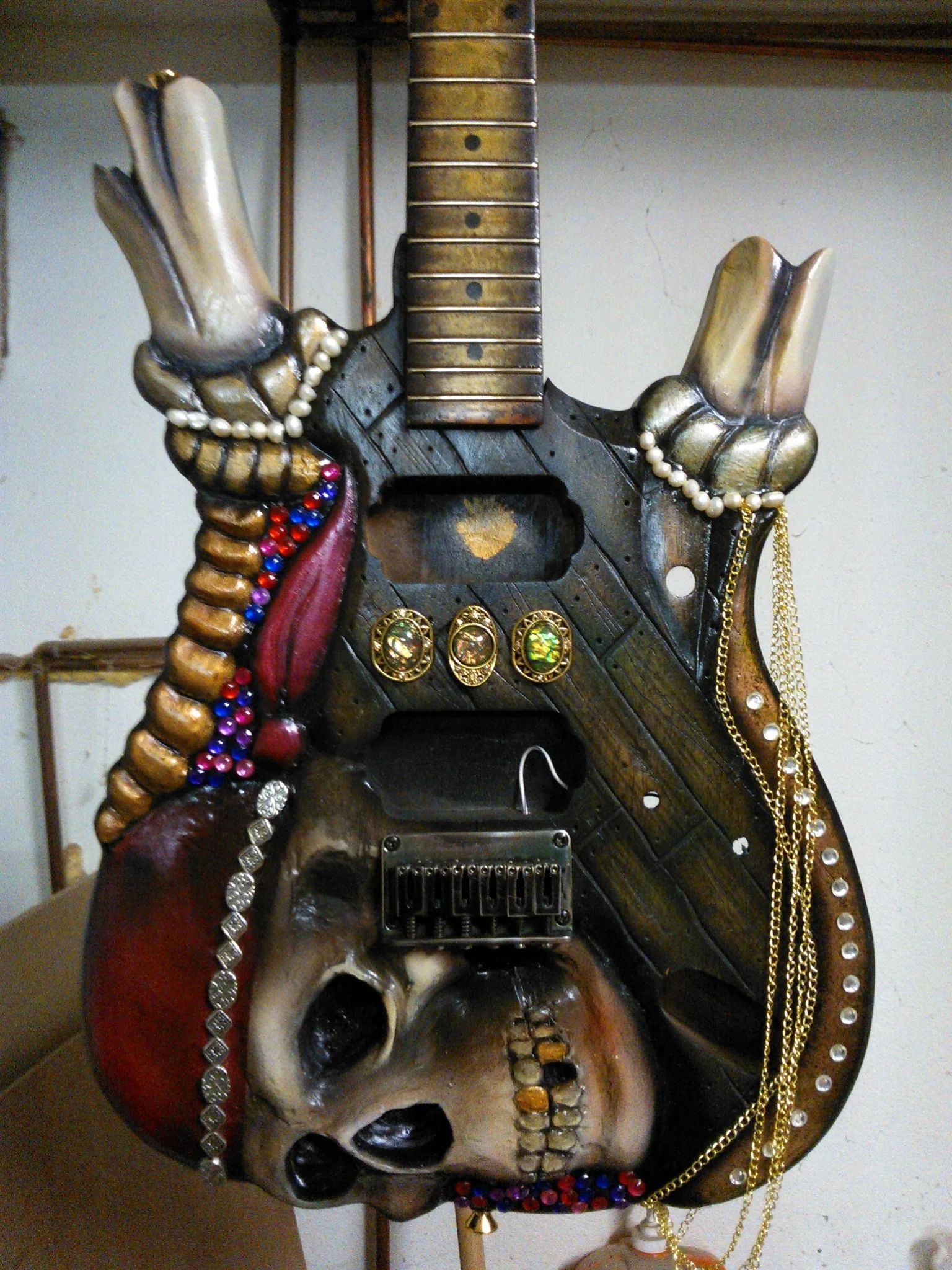 Custom pirate guitar body built by Will Gelvin for Jack Russell
